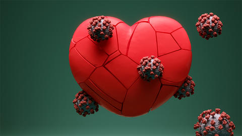 animiertes Herz mit Coronaviren