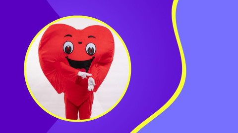 Pulsi, ein Herz Maskottchen misst den Puls